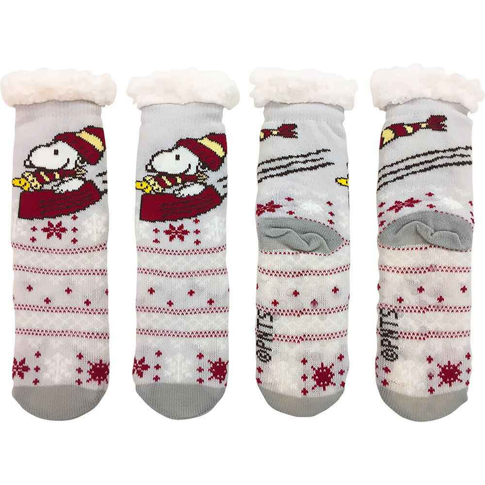 Socks Peanuts Snoopy and Woodstock Sledding Red Gray Sherpa Lined Socks