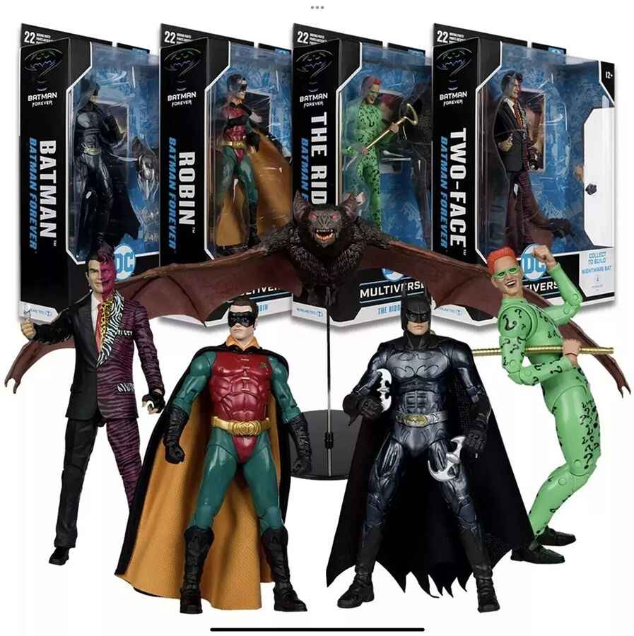 DC Multiverse Batman Forever Movie Set of 4 (Batman, Robin, Two-Face, Riddler) BAF NIghtmare Bat 7 Inch Action Figure