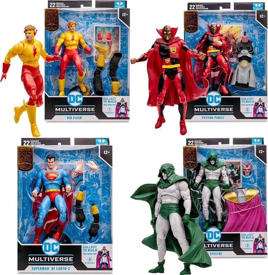 DC Multiverse Crisis on Infinite Earths BAF The Monitor - Set of 4 (Gold Label) (Superman, Spectre, Kid Flash, Psycho Pirate)7 Inch Action Figure