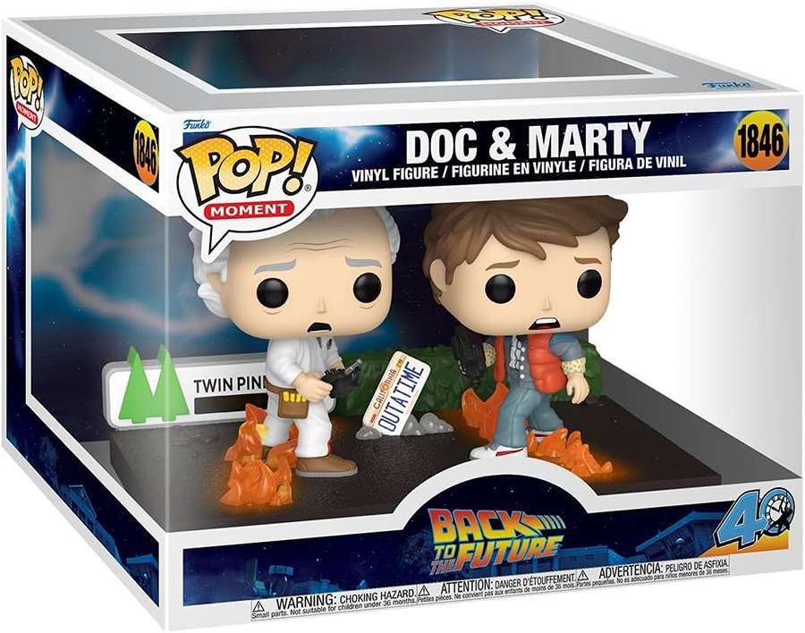 Pop Moment Back to the Future Deluxe 3.75 Inch Vinyl Figure - Doc Brown and Marty Mcfly #1846