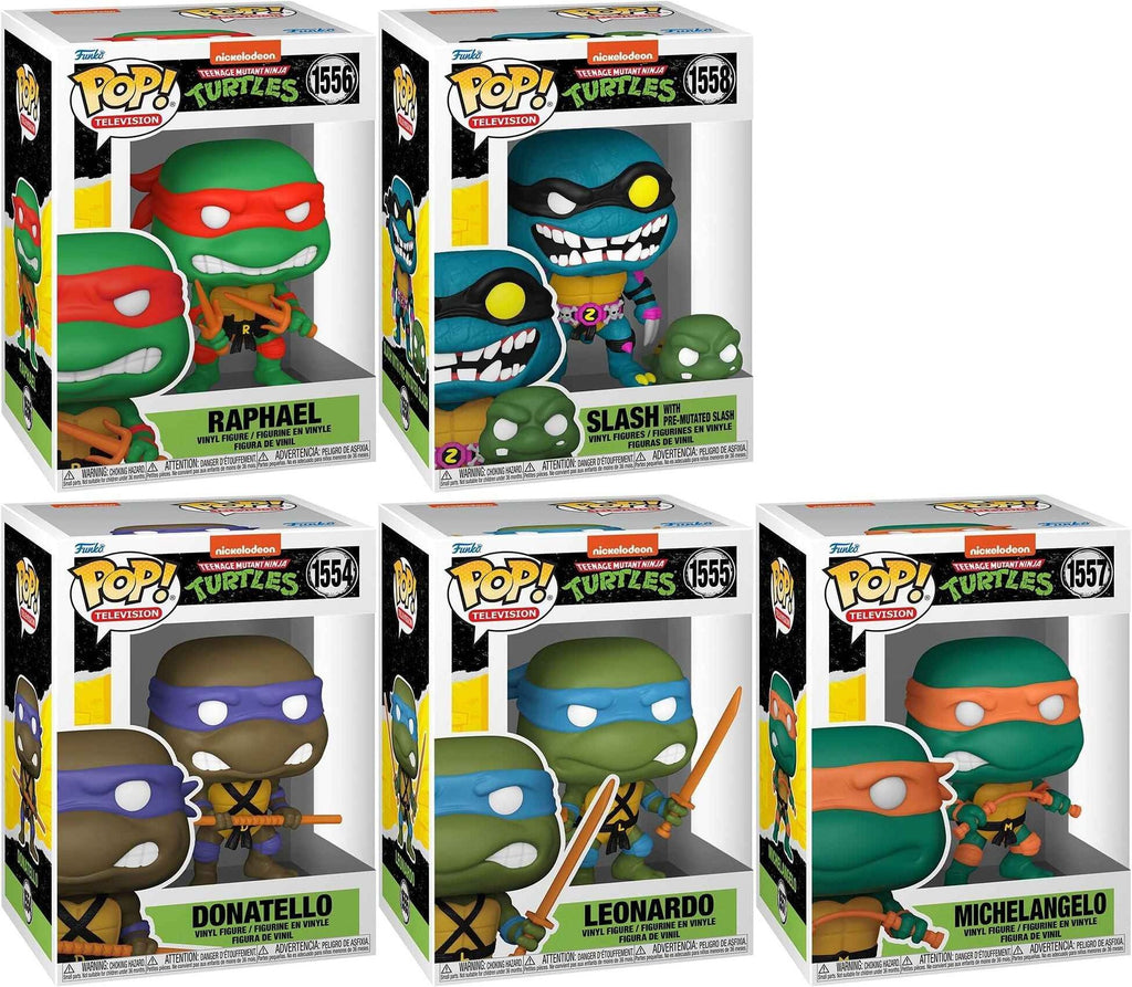 Pop Television Teenage Mutant Ninja Turtles 3.75 Inch Vinyl Figure - Set of 5 (Donatello, Leonardo, Michelangelo, Raphael and Slash)