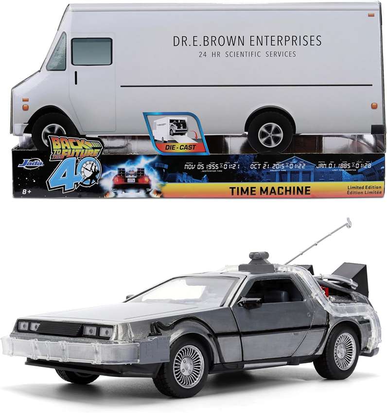 Back to the Future Delorean & Emmett Brown Enterprise Truck 40th Anniversary 1/24 Scale Die-Cast Car