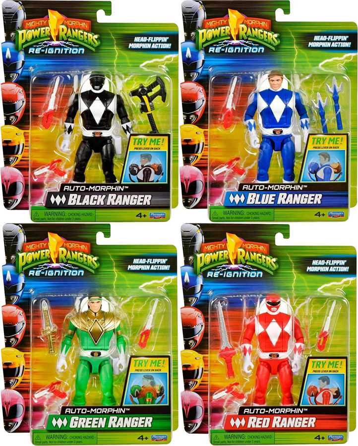 Mighty Morphins Power Rangers Re-Ignition Set of 4 (Black, Red, Blue, Green) 6 Inch Action Figure