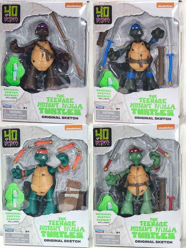 Teenage Mutant Ninja Turtles 40th Anniversary Original Sketch 4 Inch Action Figure - Set of 4 (Michelangelo, Raphael, Leonardo, Donatello)