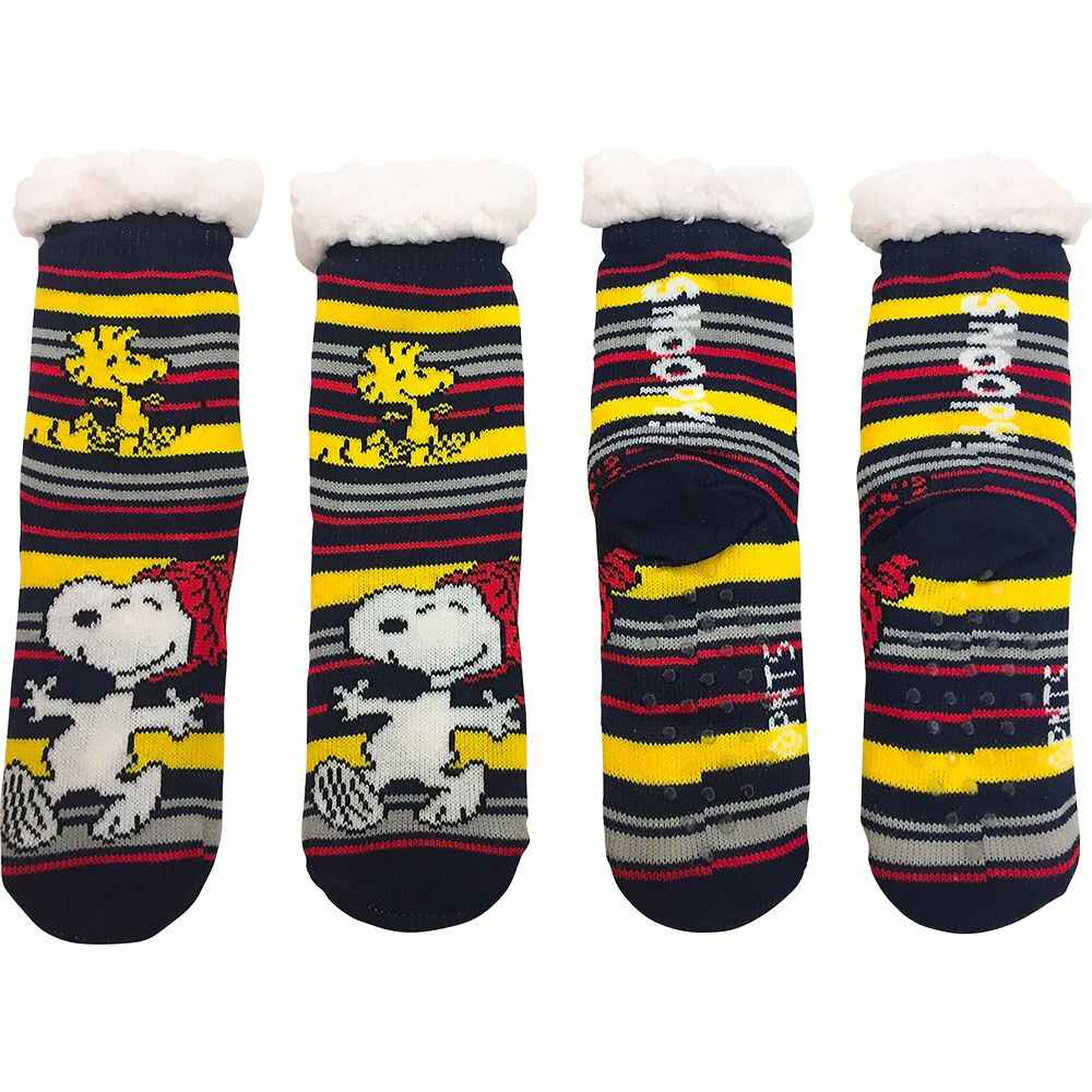 Socks Peanuts Snoopy and Woodstock Dancing Black Yellow Red Sherpa Lined Socks