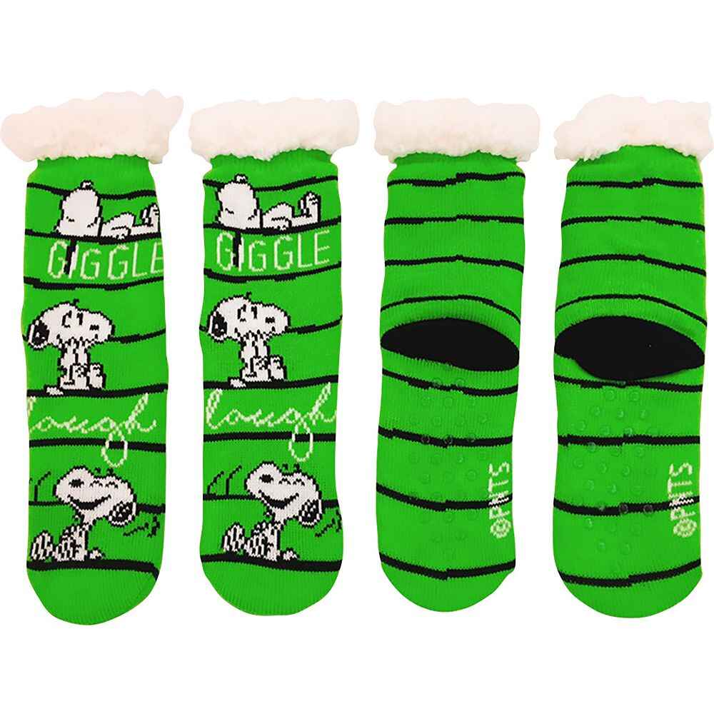 Socks Peanuts Snoopy Giggle Laugh Green Sherpa Lined Socks