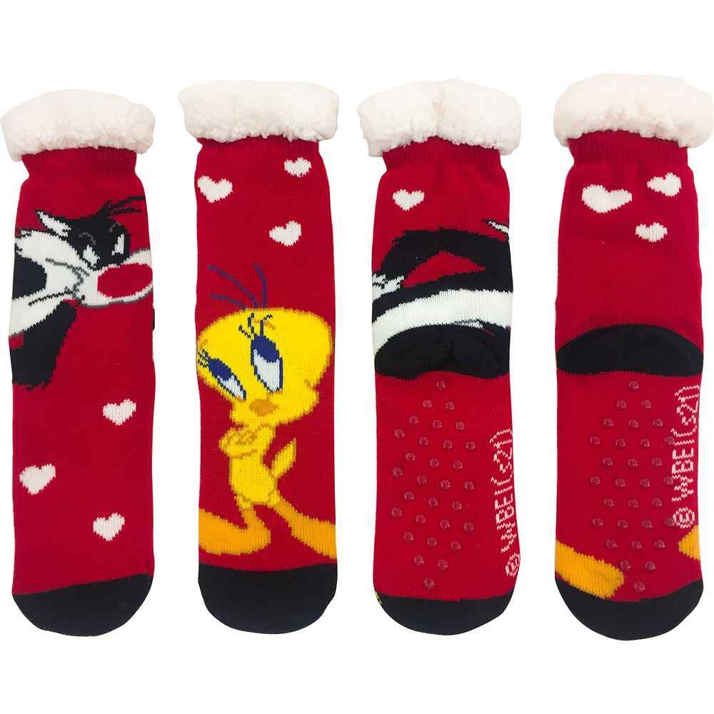Socks Looney Tunes Sylvester and Tweety Heart Sherpa Lined Socks