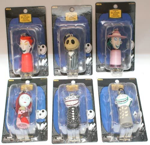 NECA NBX Nightmare Before Christmas 6 piece set of Light-up Keychains Jack Sally Lock Shock Barrel Scary Teddy - figurineforall.ca