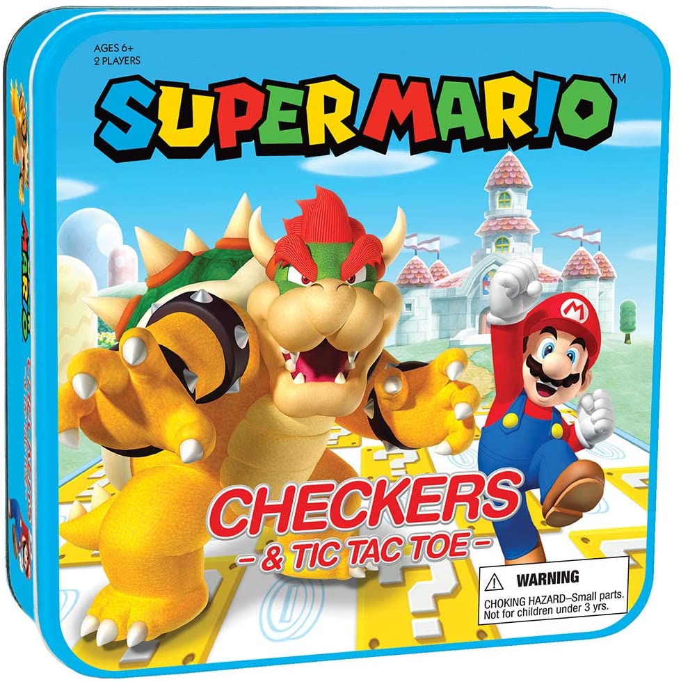 Checkers & Tic-Tac-Toe Super Mario and Bowser Collectors Game Tin Box Set - figurineforall.ca