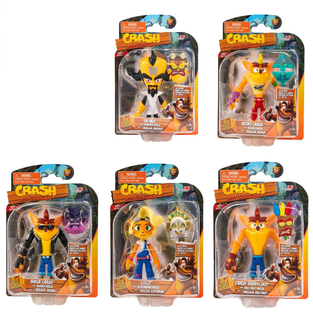 Crash Bandicoot Set of 5 (Coco, Crash Aku Aku, Dr. NEO, Biker Crash, Retro Crash) 5 Inch Action Figure Wave 1 - figurineforall.ca