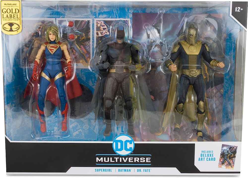 DC Multiverse Comics Page Punchers Injustice 2 - Supergirl, Batman Dr. Fate 3-Pack (Gold Label) W Comic 7 Inch Action Figure
