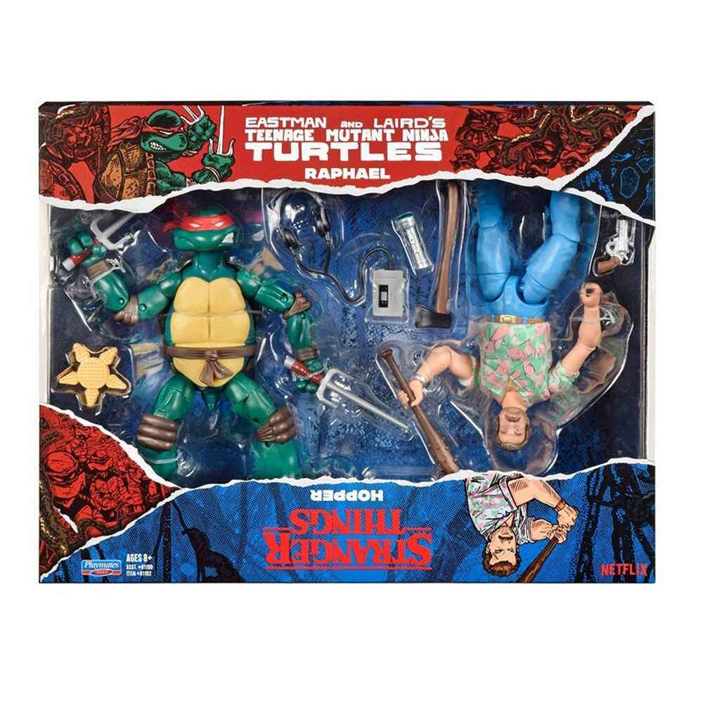 Teenage Mutant Ninja Turtles Vs. Stranger Things Upside Down 6 Inch Action Figure 2-Pack - Raphael and Hopper